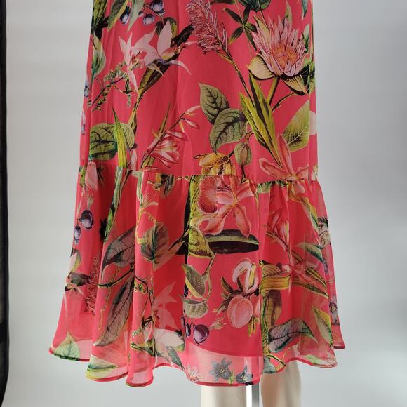 Chicos Maxi Dress Womens 0 Pink Tropical Floral Tassels Lined Swing Flowy - Picture 12 of 16